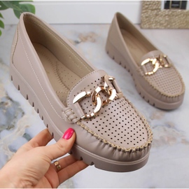 Mocasines beige de mujer en la plataforma con una cadena Potocki YQ21021 5