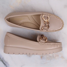 Mocasines beige de mujer en la plataforma con una cadena Potocki YQ21021 7
