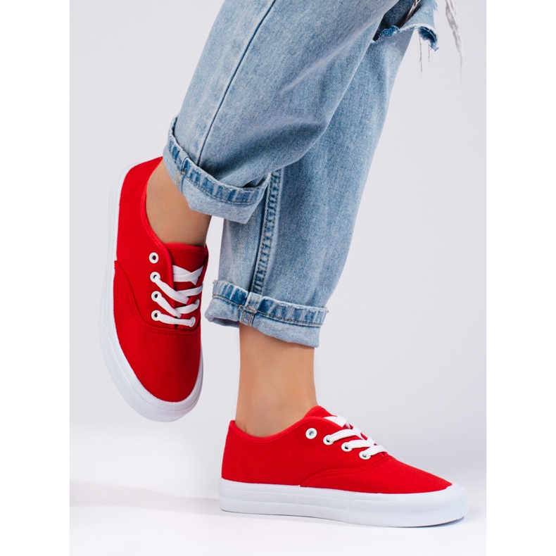 Zapatillas clásicas con cordones para mujer Shelovet rojo 2