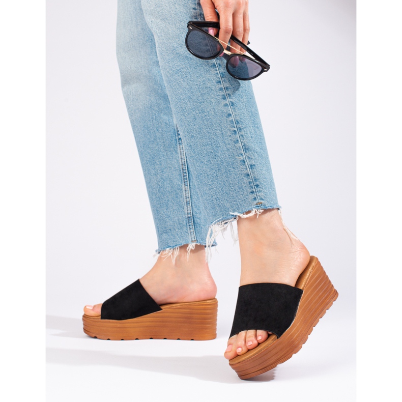 Zapatillas casa mujer cuña Shelovet ante negro 2