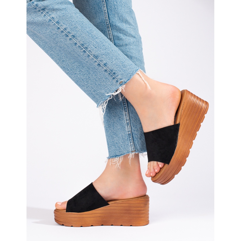 Zapatillas casa mujer cuña Shelovet ante negro 1