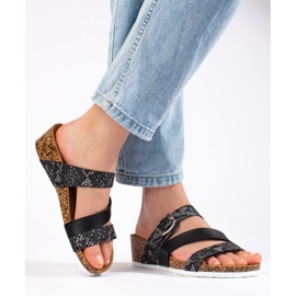 W. Potocki Pantuflas de mujer con cuña baja Potocki negras negro 1 W. Potocki Pantuflas de mujer con cuña baja Potocki negras negro 1