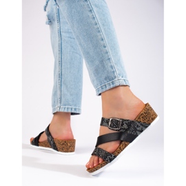 W. Potocki Pantuflas de mujer con cuña baja Potocki negras negro 2