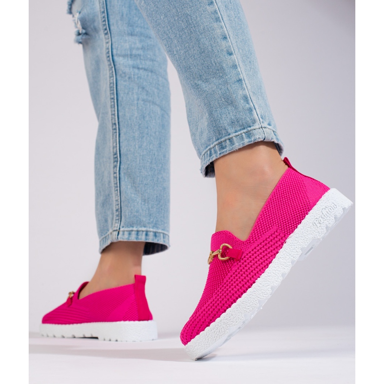 Slip on mujer tejido Shelovet fucsia rosa 1