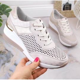Zapatos cuña piel calados cómodos beige S.Barski LR29587 4