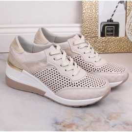 Zapatos cuña piel calados cómodos beige S.Barski LR29587 5