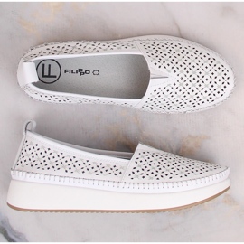 Filippo DP4555 slip-on de cuero calado blanco 4