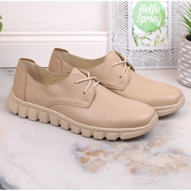 Zapatos cómodos de piel para mujer beige claro Helios 417 6