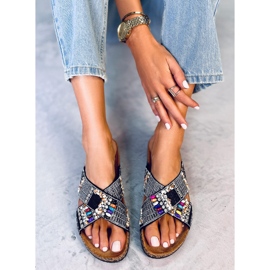 BM Rezai Chanclas de corcho con cuentas negras negro 4