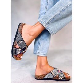 BM Rezai Chanclas de corcho con cuentas negras negro 3