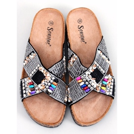 BM Rezai Chanclas de corcho con cuentas negras negro 5