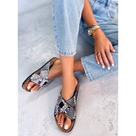 BM Rezai Chanclas de corcho con cuentas negras negro 2