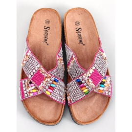 Chanclas de corcho con cuentas Rezai Fucsia rosado 4