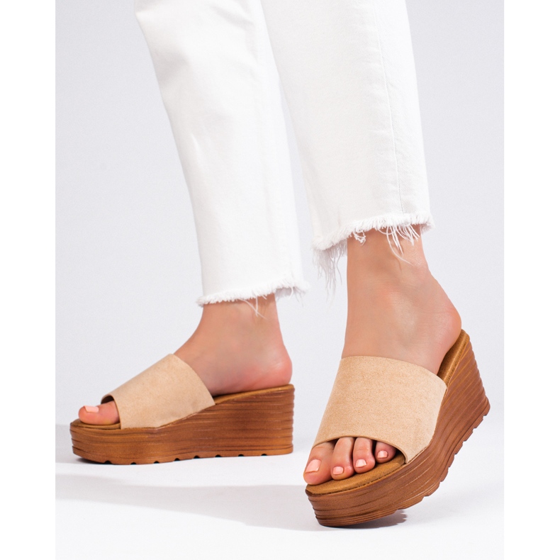 Zapatillas casa mujer cuña Shelovet ante beige 2