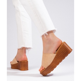 Zapatillas casa mujer cuña Shelovet ante beige 3