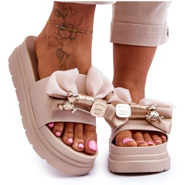 PE1 Pantuflas Con Lazo Y Peluche Decorativo Beige Suzy 9