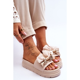 PE1 Pantuflas Con Lazo Y Peluche Decorativo Beige Suzy 6