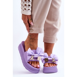 PE1 Pantuflas Con Lazo Y Peluche Decorativo Morado Suzy violeta 2