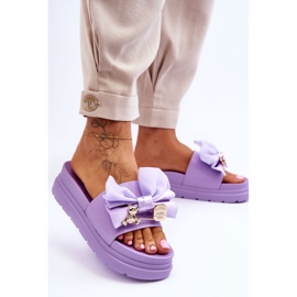 PE1 Pantuflas Con Lazo Y Peluche Decorativo Morado Suzy violeta 4