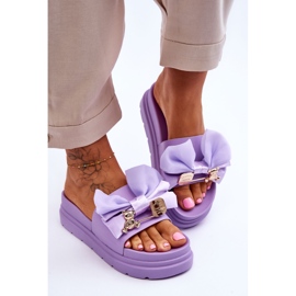 PE1 Pantuflas Con Lazo Y Peluche Decorativo Morado Suzy violeta 5