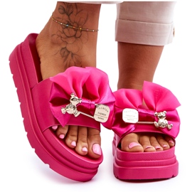 PE1 Pantuflas Con Lazo Y Oso Decorativo Fucsia Suzy rosado 11