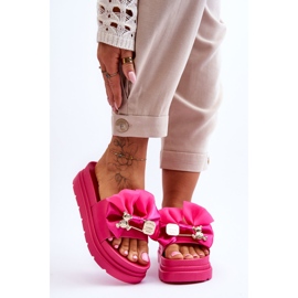 PE1 Pantuflas Con Lazo Y Oso Decorativo Fucsia Suzy rosado 2