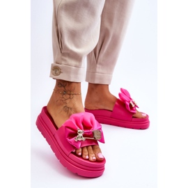 PE1 Pantuflas Con Lazo Y Oso Decorativo Fucsia Suzy rosado 4