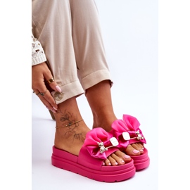 PE1 Pantuflas Con Lazo Y Oso Decorativo Fucsia Suzy rosado 9
