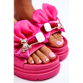PE1 Pantuflas Con Lazo Y Oso Decorativo Fucsia Suzy rosado 6