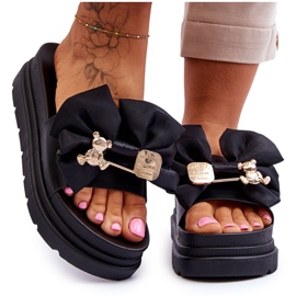 PE1 Pantuflas Con Lazo Y Osito Decorativo Negro Suzy 10