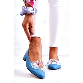 Alberto Violli Ballerinas de cuero para mujeres con decoración azul 1