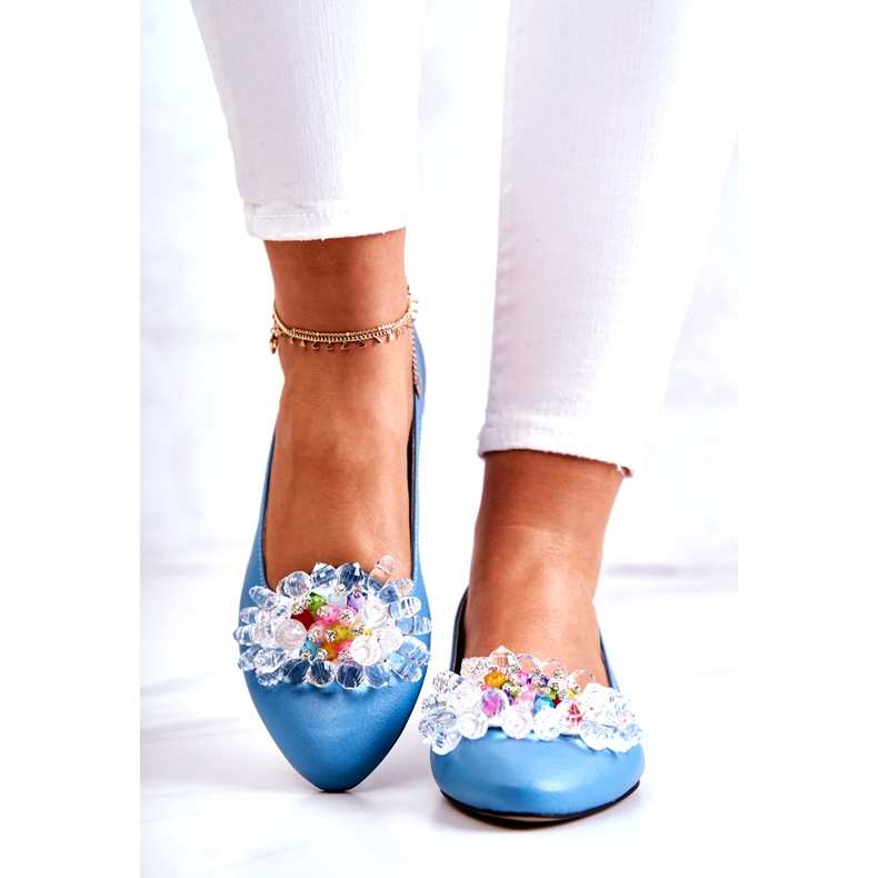 Alberto Violli Ballerinas de cuero para mujeres con decoración azul 3