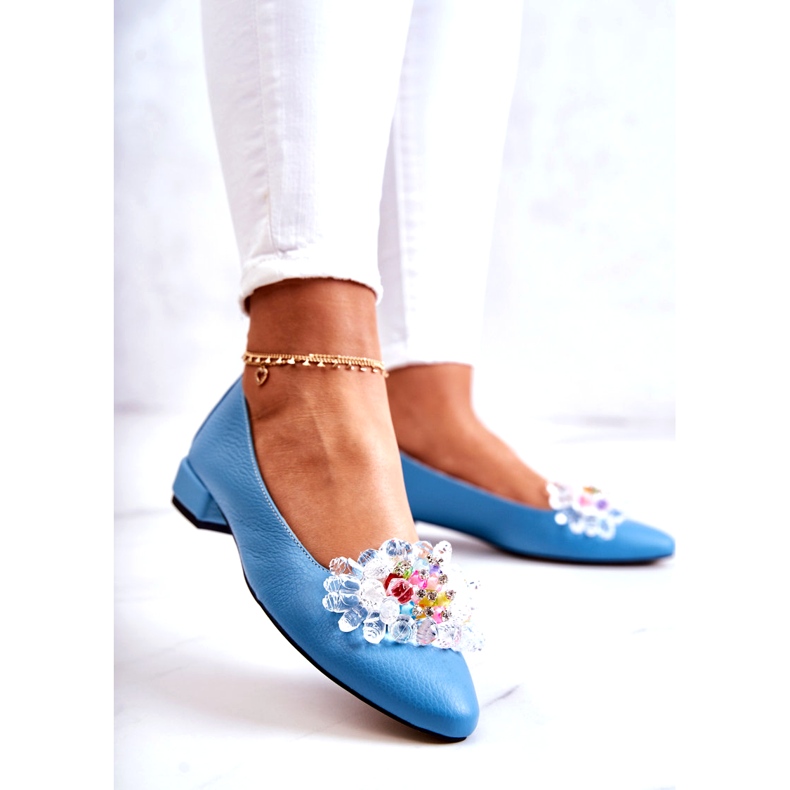 Alberto Violli Ballerinas de cuero para mujeres con decoración azul 4