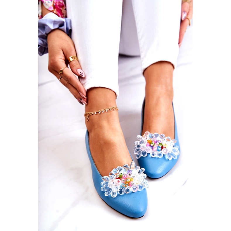 Alberto Violli Ballerinas de cuero para mujeres con decoración azul 5