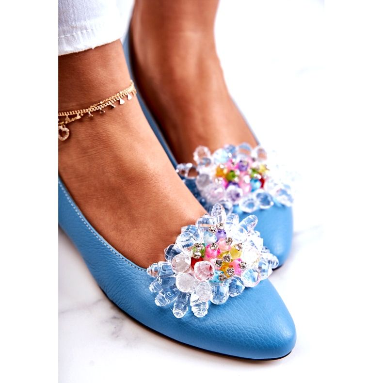 Alberto Violli Ballerinas de cuero para mujeres con decoración azul 6