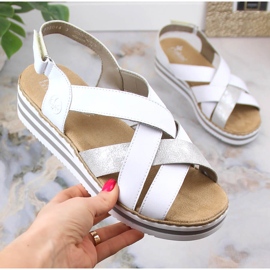 Sandalias cuña mujer cómodas piel blanco Rieker V0279-80 2