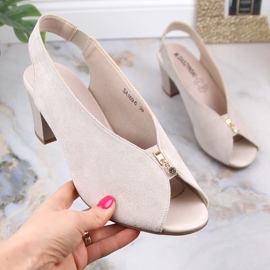 M. DASZYŃSKI Sandalias de ante para mujer con poste beige sin cordones M.Daszyński SA169-6 1