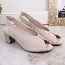 M. DASZYŃSKI Sandalias de ante para mujer con poste beige sin cordones M.Daszyński SA169-6 2