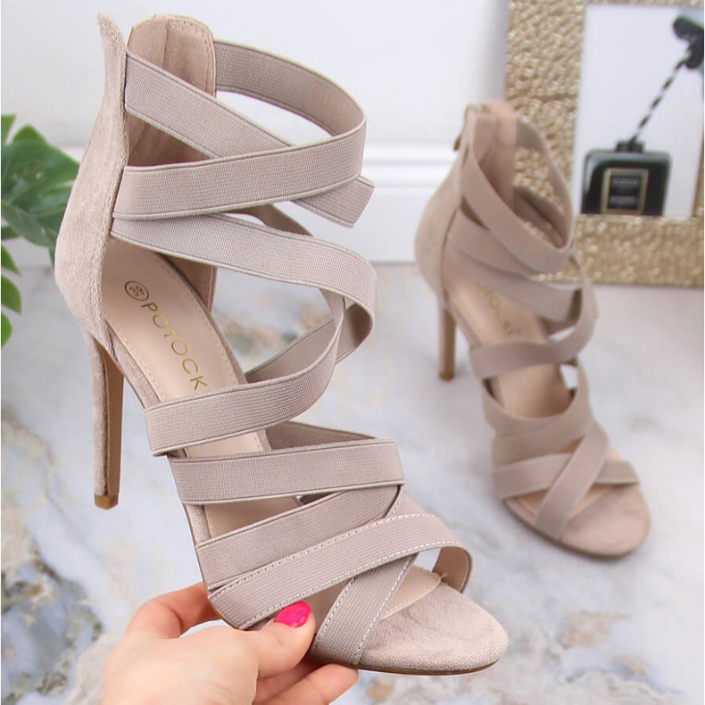 Sandalias mujer tacón ante beige Potocki LE20016 1