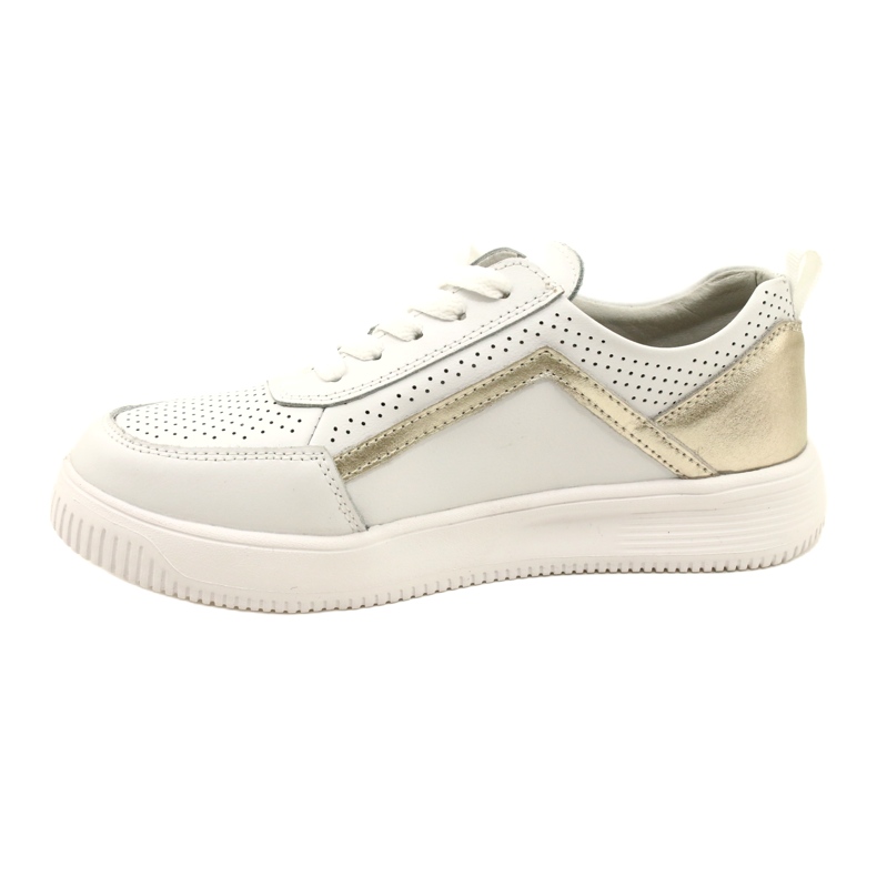 Sneakers de cuero con cordones en blanco y dorado Evento 23PB08-5389 2