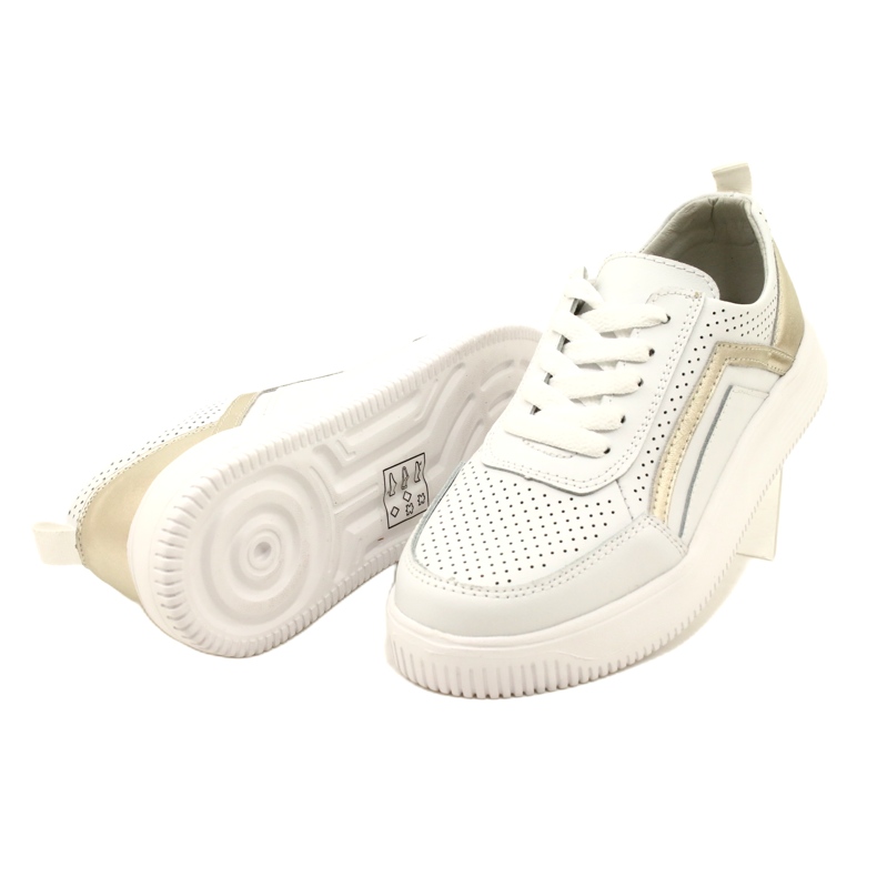 Sneakers de cuero con cordones en blanco y dorado Evento 23PB08-5389 5