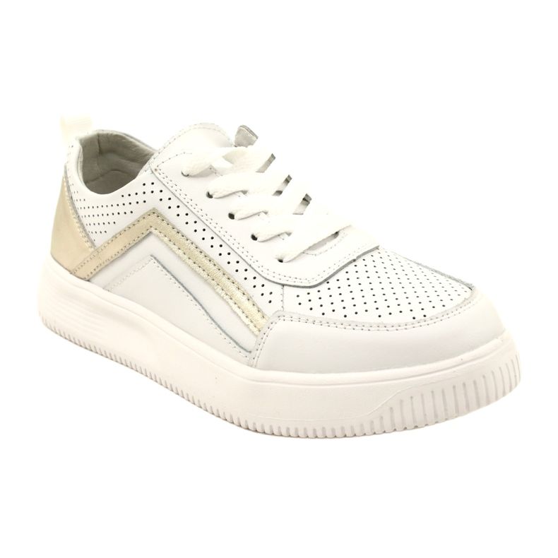 Sneakers de cuero con cordones en blanco y dorado Evento 23PB08-5389 1
