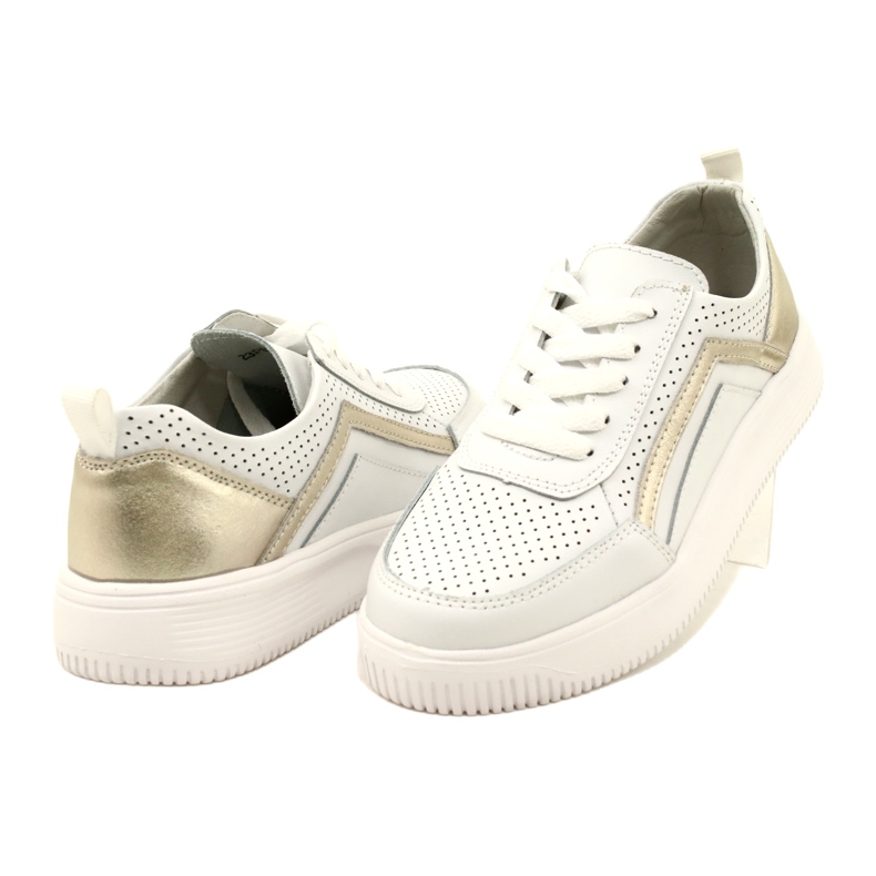 Sneakers de cuero con cordones en blanco y dorado Evento 23PB08-5389 4