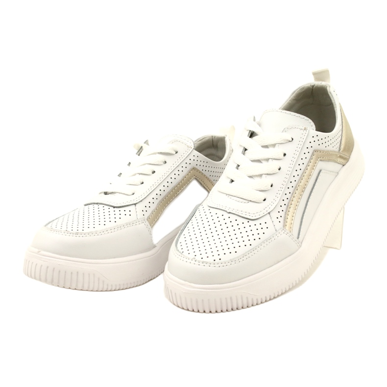Sneakers de cuero con cordones en blanco y dorado Evento 23PB08-5389 3