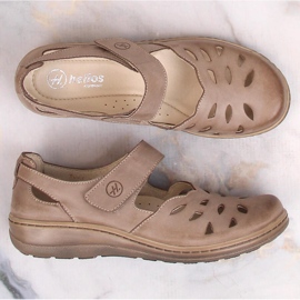 Zapato mujer cómodo piel calada con velcro beige Helios 4043 5