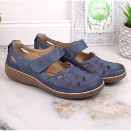 Zapato mujer cómodo piel calada con velcro azul Helios 4043 3