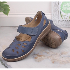 Zapato mujer cómodo piel calada con velcro azul Helios 4043 5