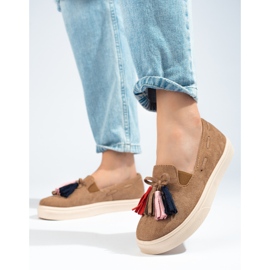 Slip-on slip-on ante marrón con borlas Shelovet beige 2