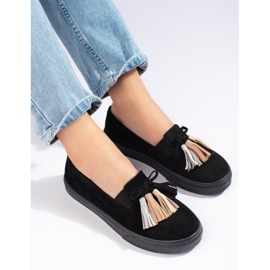 Shelovet slip-on ante negro con flecos slip-on 1