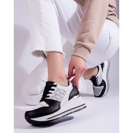 Deportivas cuña mujer Shelovet en blanco y negro 2
